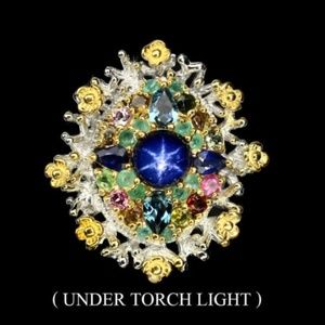 Ring Rich Green Emerald Sapphire 925 & Gold 8.5